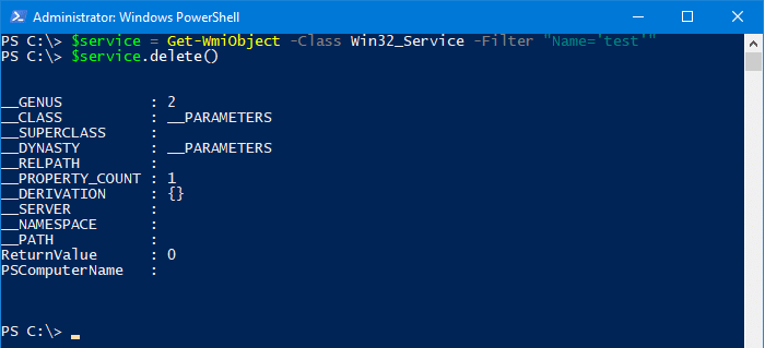 delete a service in windows - powershell